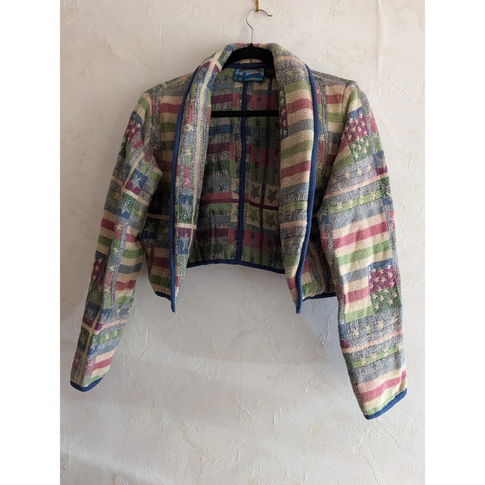 Shaver Lake Cropped 100% Cotton Towelling Textured Shrug Jacket Size M  VTG